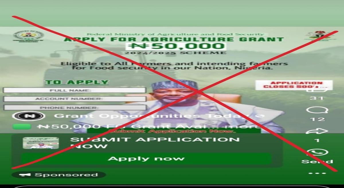 Ministry Of Agriculture Issues Disclaimer On False Grant Application Circulating Online